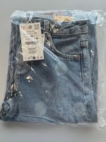 Zara ДЖИНСЫ баллон С ЭФФЕКТОМ ПОТЕРТОСТИ В ГОРОШЕК HARRY LAMBERT FOR ZARA X DISNEY Blue | 6045/711/400