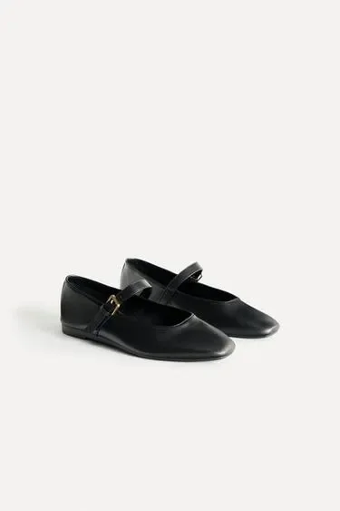 Zara Туфли балетки из кожи к 50-летию купить с доставкой.