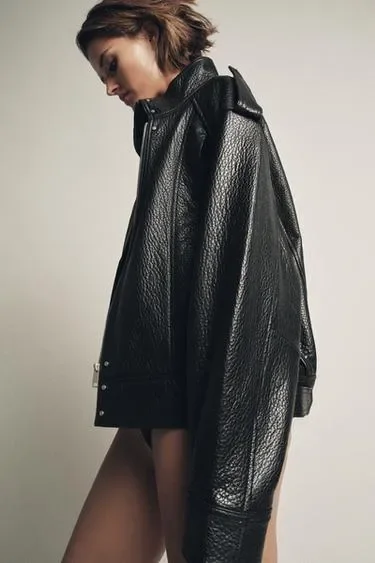 Укороченная кожаная куртка ZARA «ZW» 