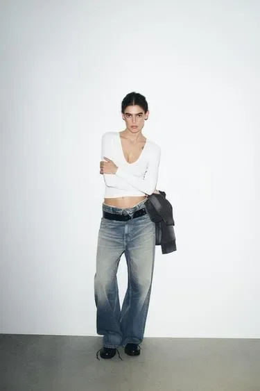Zara Топ в рубчик с длинными рукавами