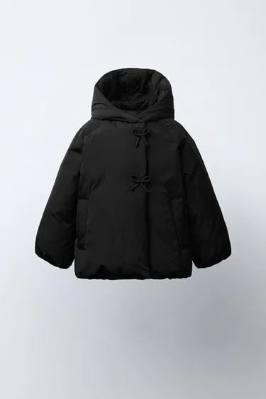 Zara Двубортное пальто с капюшоном и бантиками