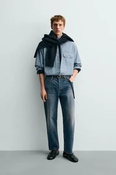Рубашка из джинсовой ткани CHAMBRAY ZARA «AARON LEVINE»