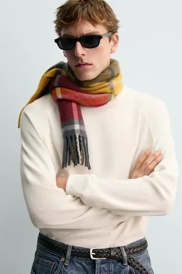 Шарф из смесовой шерсти в клетку ZARA «AARON LEVINE»