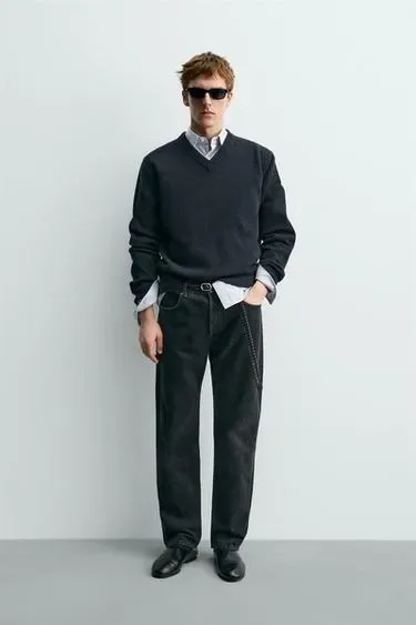 Шерстяной свитер с V-образным вырезом ZARA «AARON LEVINE»