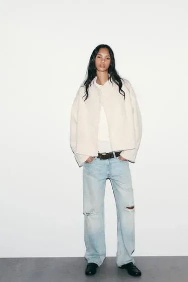 Zara Двубортный пушистый пальто