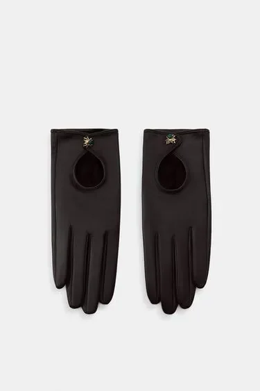 Zara Короткие перчатки из 100% кожи с пауком