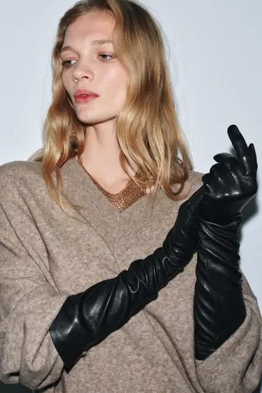 Zara Длинные перчатки из 100% кожи