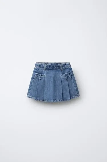 Zara Джинсовая юбка в складку с бантами