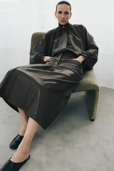 Юбка из искусственной кожи со складками — коллекция Zara «Zw»- Заказать в России
