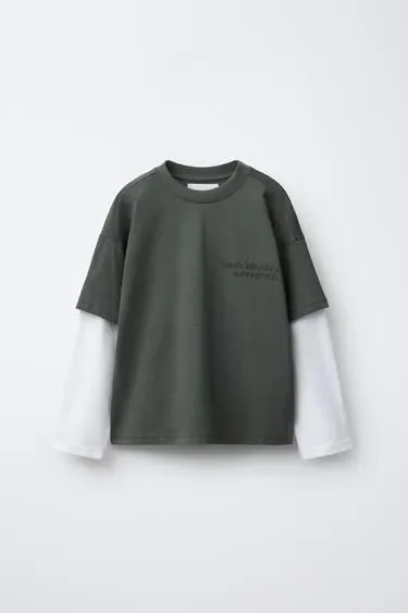 Zara Лонгслив с двойными рукавами и надписью