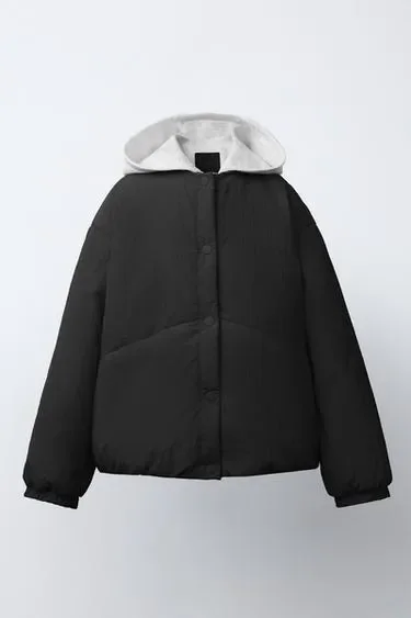 Zara Стеганая куртка с капюшоном на флисовой подкладке