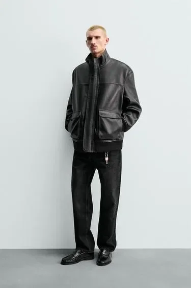 Куртка из натуральной кожи релакс-фит ZARA 