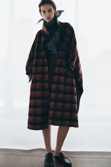Накидка в клетку из шерсти, коллекция ZARA «ZW», лимитированная серия