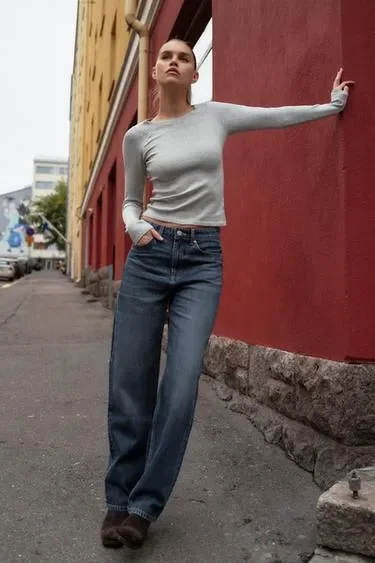 Zara Джинсы TRF «мом фит» с высокой посадкой