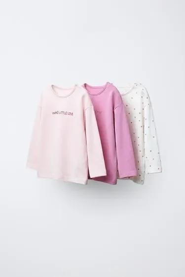 Zara Набор из трех футболок с сердцами и вышитым текстом