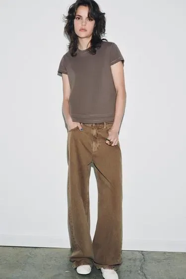 Zara Футболка с короткими рукавами и эффектом двойного низа