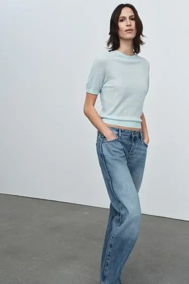 Zara Свитер из смесовой шерсти с короткими рукавами
