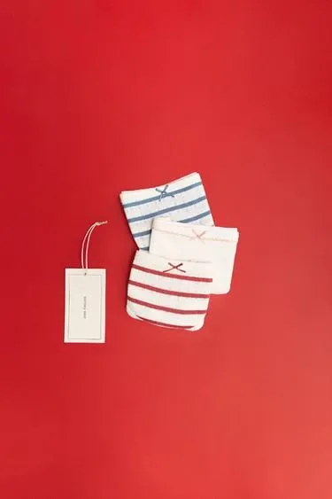 Zara «Timeless» - набор из трех трусов Pointelle в полоску- Заказать в России