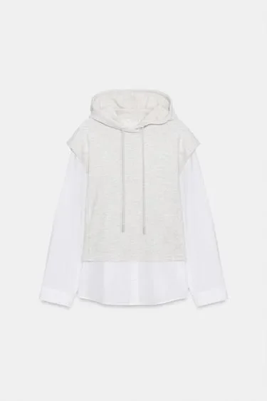 Zara Рубашка с комбинированной толстовкой с капюшоном