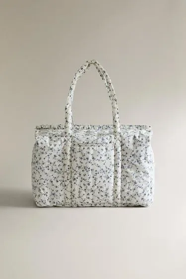Zara Синяя сумка для беременных с цветочным узором из хлопка