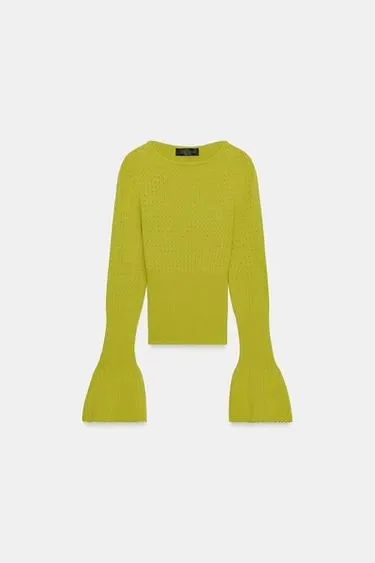 Zara Джемпер вязаный ажурный с рукавами клеш