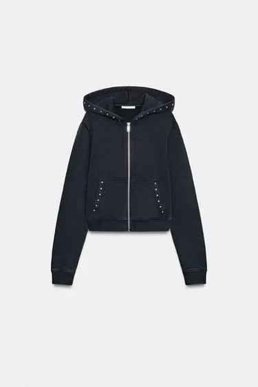 Zara Толстовка из флиса с эффектом потертости и заклепками