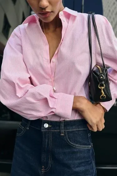 Zara Рубашка из хлопка в полоску