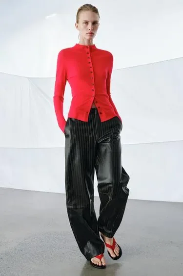 Zara Брюки из кожи в полоску коллекция ZARA «ZW» 