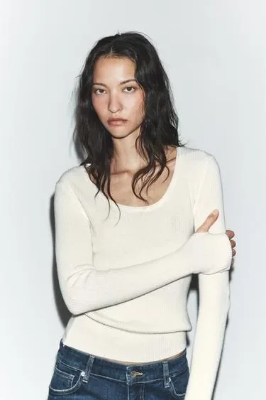 Zara Свитер в рубчик из смесовой шерсти