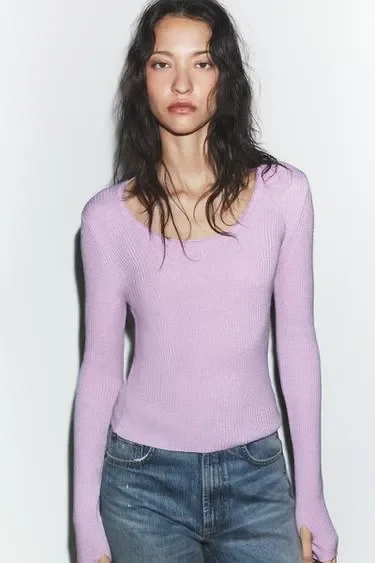 Zara Свитер в рубчик из смесовой шерсти