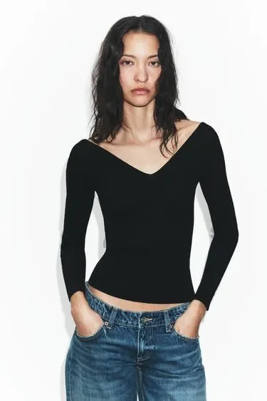 Zara Облегающий топ в рубчик