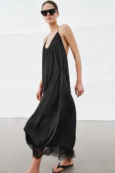 Атласное платье халтер с кружевом — коллекция ZARA «ZW»