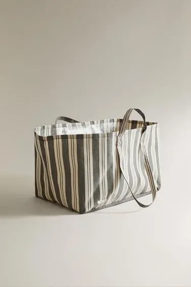 Zara Полосатая хлопковая сумка для белья