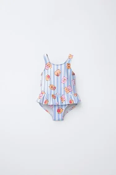 2-6 лет/купальник в полоску с капибарой CAPYFUN ©