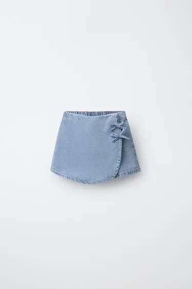 Zara Джинсовая юбка-шорты с бантами