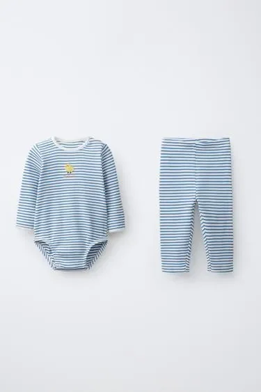 Zara Комплект из боди и легинсов в полоску с вышивкой «цыпленок» купить с доставкой.