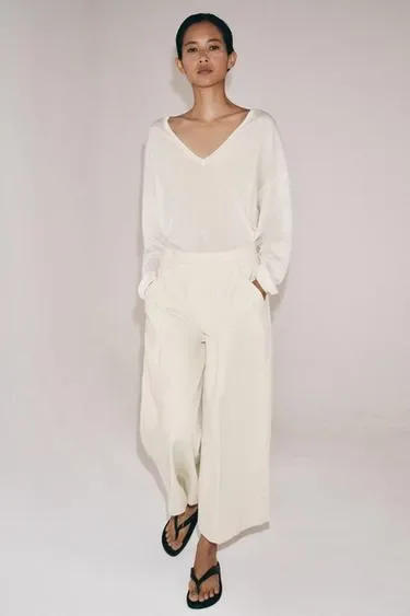 Брюки с защипами из смесового льна — коллекция ZARA «ZW»