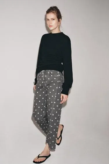 Джинсы коллекция ZARA «ZW» ANKLE  со средней посадкой и горошком