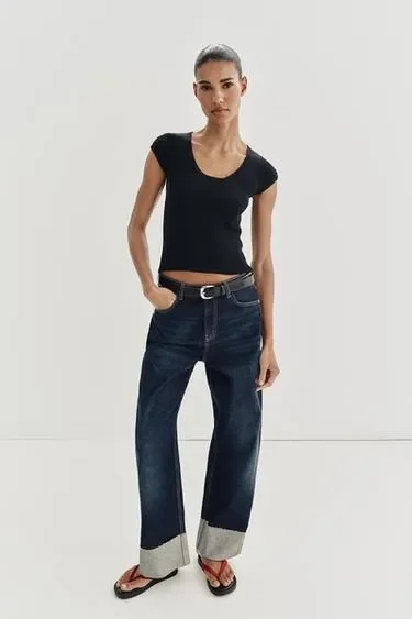 Zara Трикотажный топ с комбинированными рукавами