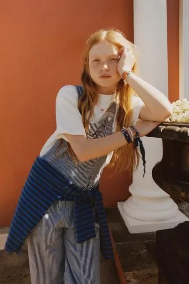 Zara Длинный джинсовый комбинезон в полоску