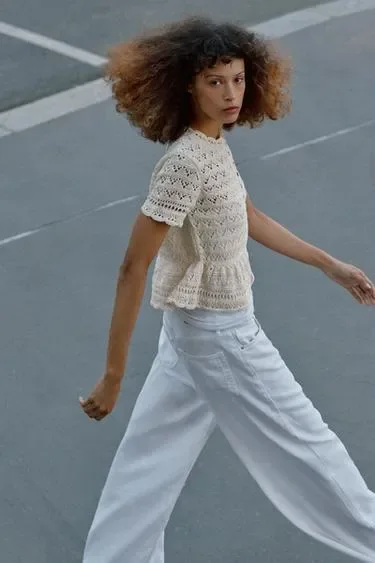 Zara Кардиган с короткими рукавами и ажурной вязкой