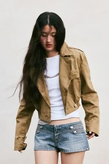 Zara Короткий тренч с эффектом потертости