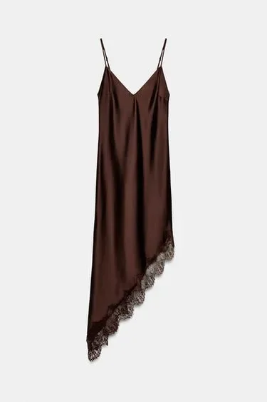 Zara Атласное платье с кружевом