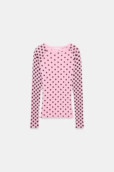 Zara Футболка SUPIMA® в горошек с длинными рукавами