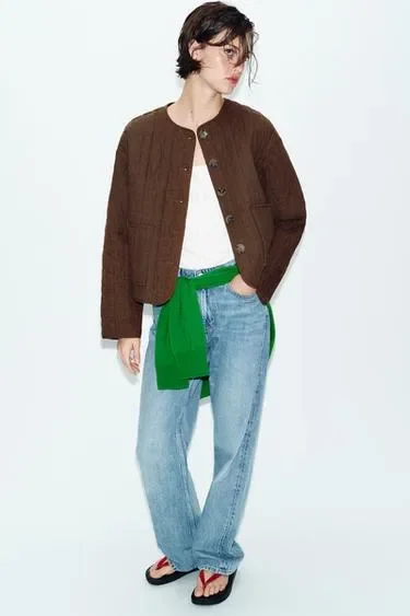 Zara Стёганая куртка из льна купить с доставкой.