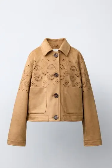 Zara Куртка из искусственной замши с вышивкой