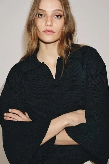 Zara Трикотажный свитер с воротником поло