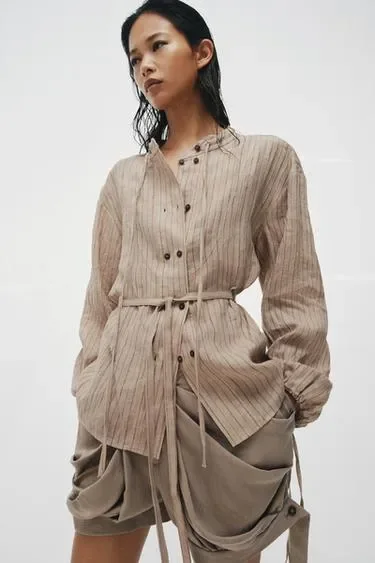 Рубашка в полоску из льна — коллекция ZARA «ZW»
