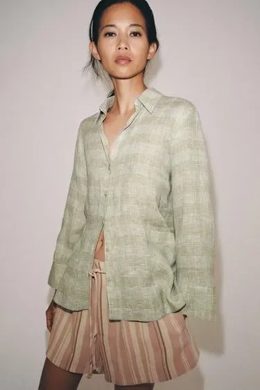 Рубашка из льна в клетку — коллекция ZARA «ZW»