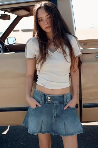 Zara Джинсовая мини-юбка TRF в складку